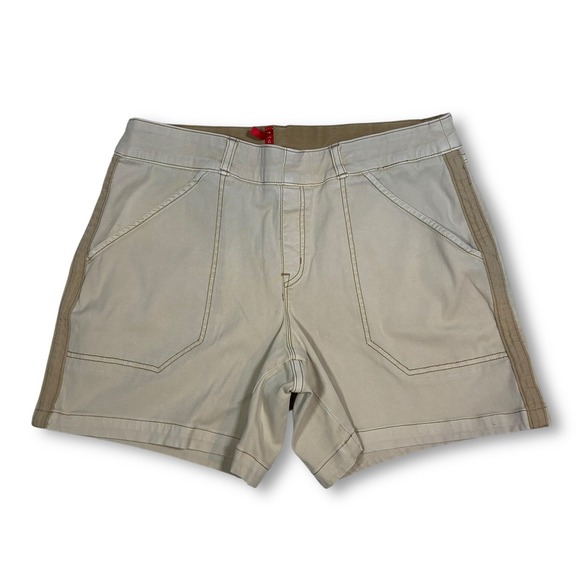 Spanx Khaki Shorts Women's Size Large Casual Flat Front Pockets Tan Neutral - Picture 1 of 7